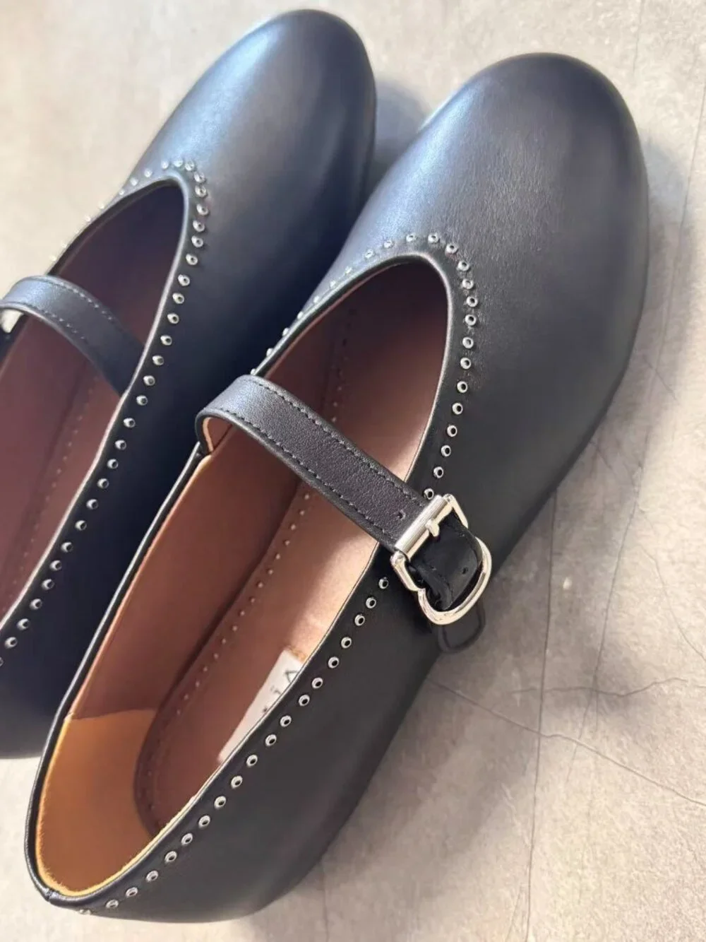 ALAIA Paris Studded Leather Mary Jane Flats Black Size 39